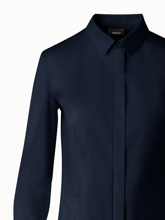 Fitted Cotton Blouse With Stretch Navy Women Akris Blouses