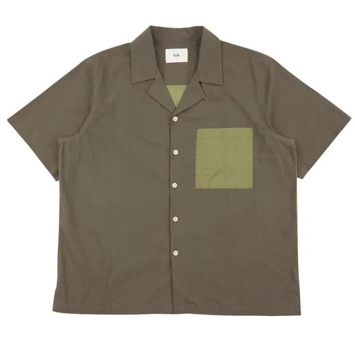 Folk Clothing Shirts 2 Tone Soft Collar Shirt 8211 Olive 8211 Mens