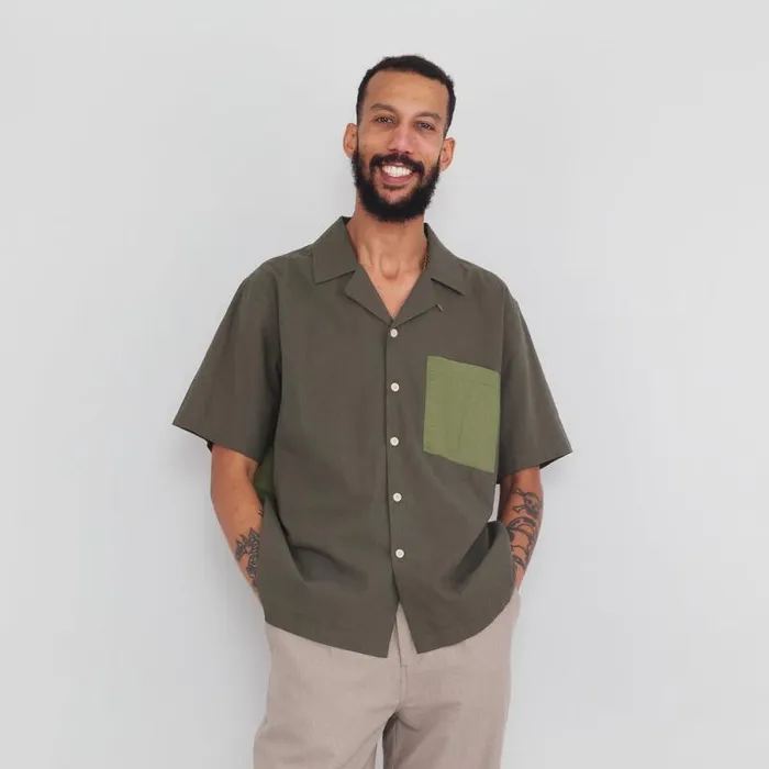 Folk Clothing Shirts 2 Tone Soft Collar Shirt 8211 Olive 8211 Mens