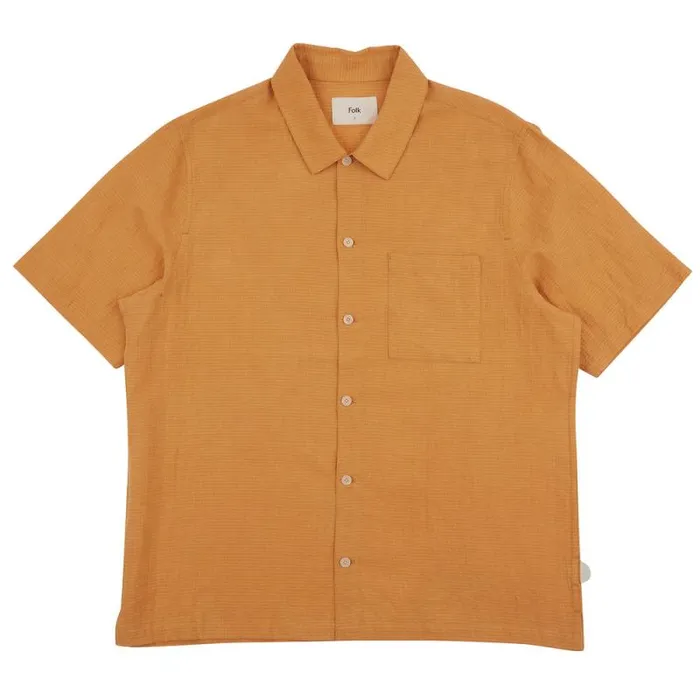 Folk Clothing Shirts Gabe Shirt 8211 Ochre Linen Grid 8211 Mens