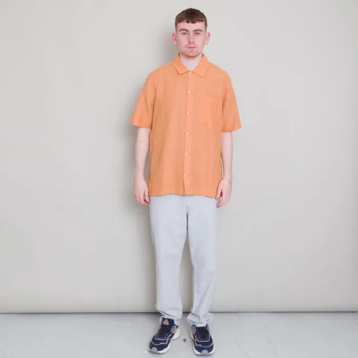 Folk Clothing Shirts Gabe Shirt 8211 Ochre Linen Grid 8211 Mens
