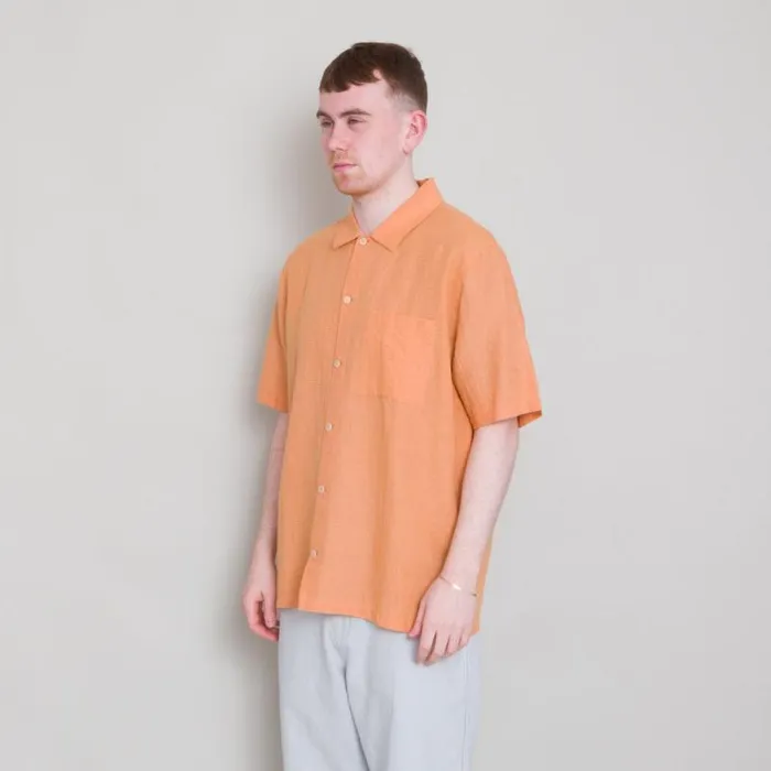 Folk Clothing Shirts Gabe Shirt 8211 Ochre Linen Grid 8211 Mens
