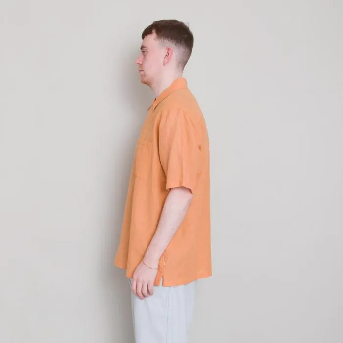 Folk Clothing Shirts Gabe Shirt 8211 Ochre Linen Grid 8211 Mens