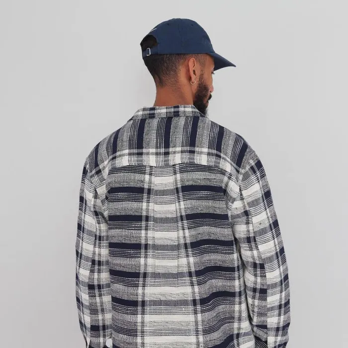 Folk Clothing Shirts Patch Overshirt 8211 Navy Basket Weave Check 8211 Mens
