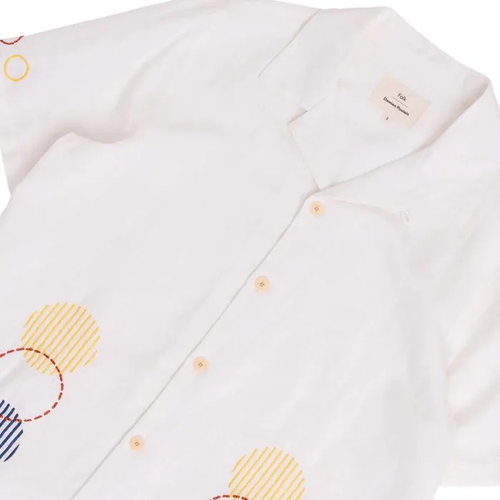 Folk Clothing Shirts SS Soft Collar Shirt 8211 Ecru Sun Embroidery DP 8211 Mens