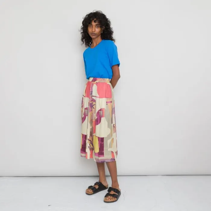 Folk Clothing Skirts Full Seam Skirt 8211 Cutout Print Coral Multi 8211 Womens