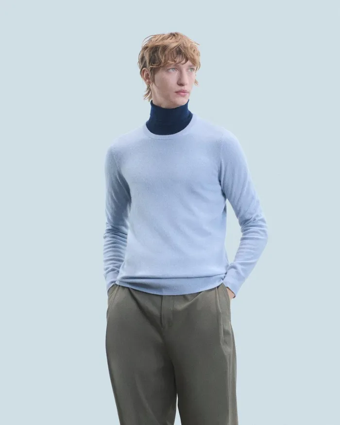 From Future Cashmere Sweaters Men Basic Crewneck Sweater Cloud Blue