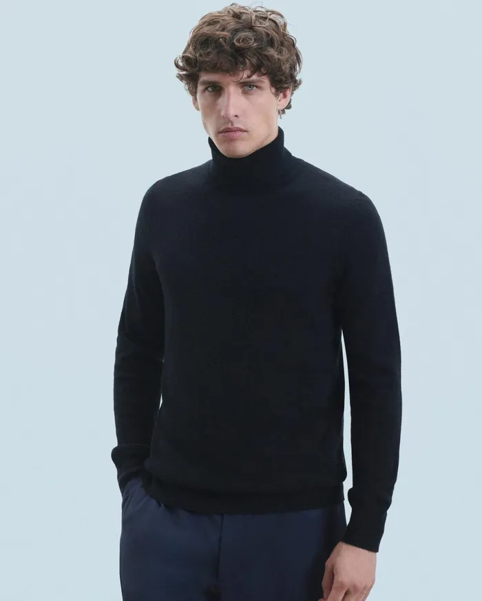 From Future Cashmere Sweaters Men Basic Turtleneck Sweater Dark Heather Gray