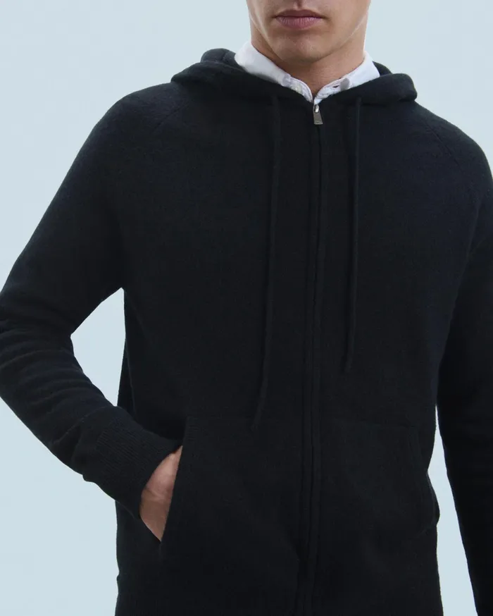 From Future Cashmere Sweaters Men Basic ZipUp Hoodie Black