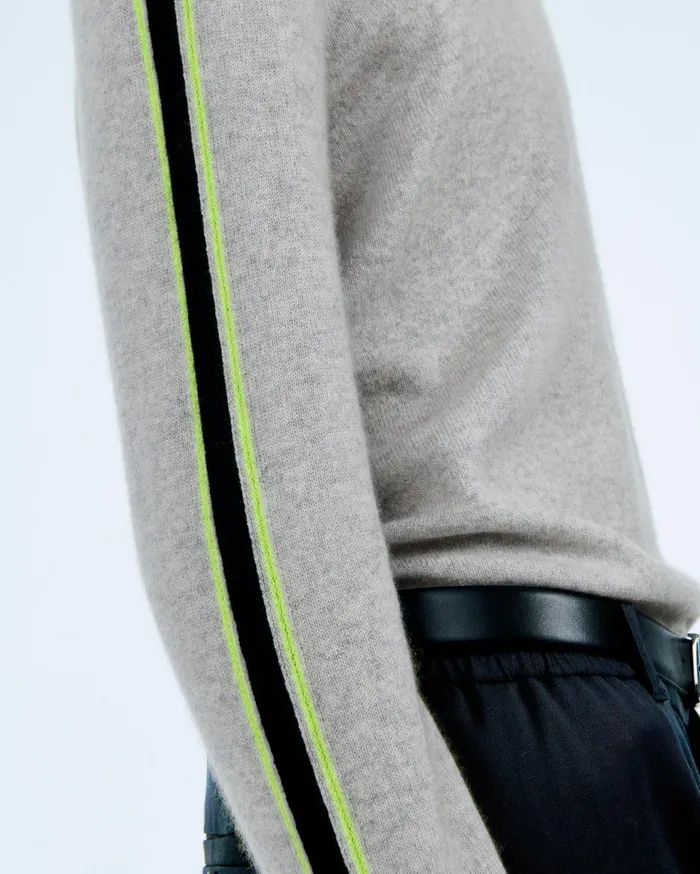 From Future Cashmere Sweaters Men Striped Crewneck Sweater Light Heather Gray