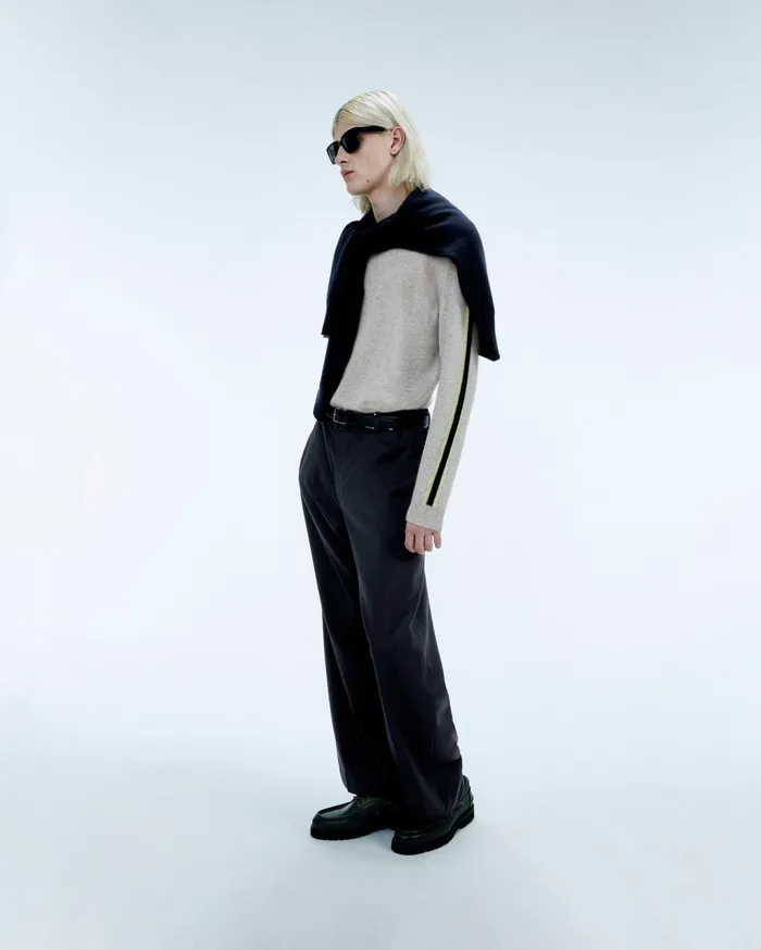 From Future Cashmere Sweaters Men Striped Crewneck Sweater Light Heather Gray