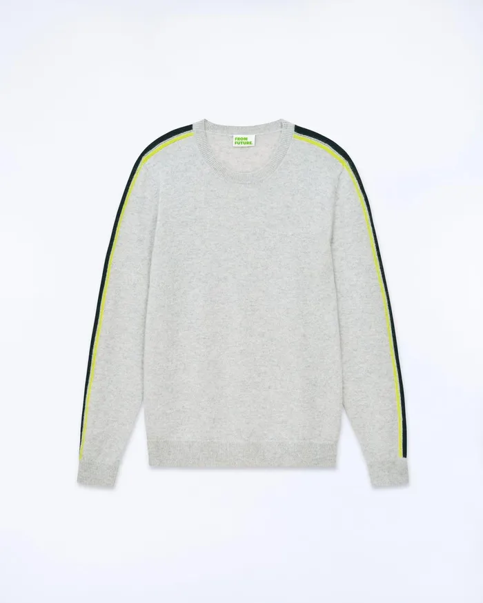 From Future Cashmere Sweaters Men Striped Crewneck Sweater Light Heather Gray