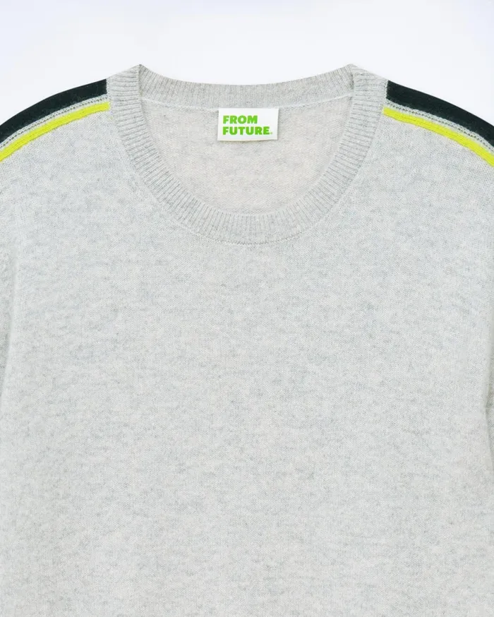 From Future Cashmere Sweaters Men Striped Crewneck Sweater Light Heather Gray