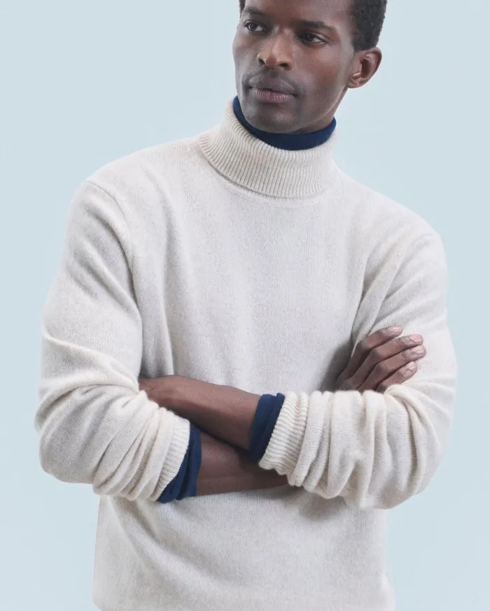 From Future Cashmere Sweaters Men Thick Basic Turtleneck Sweater Beige Moulin