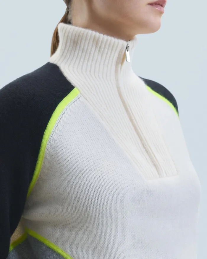 From Future Cashmere Sweaters Women Bicolor Quarter Zip Neck Sweater Black