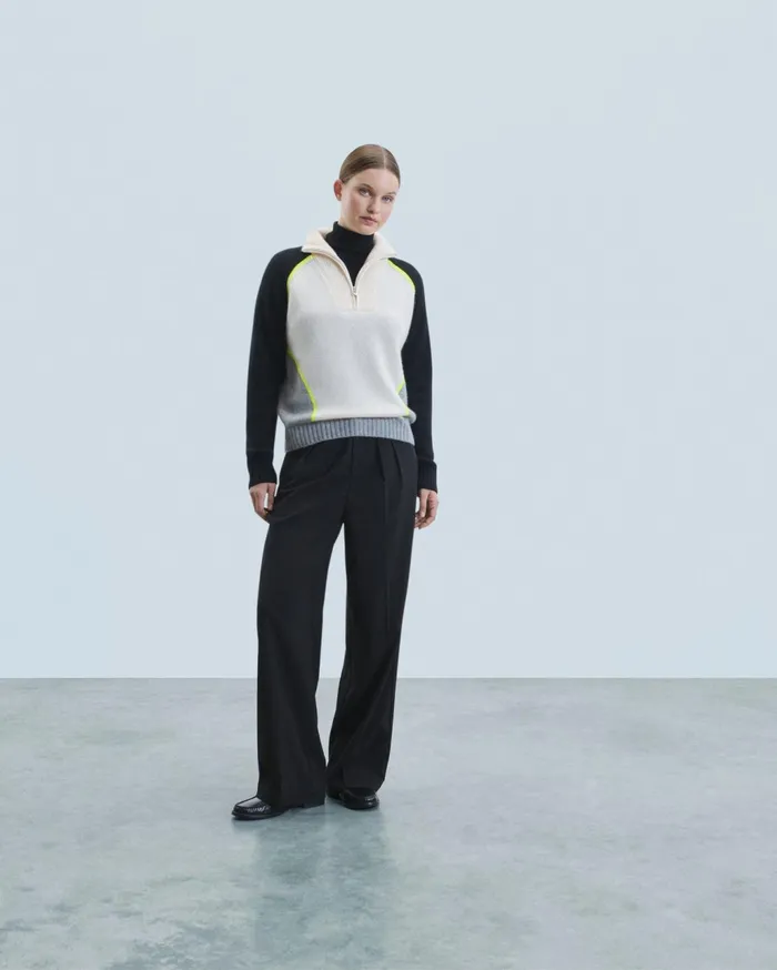 From Future Cashmere Sweaters Women Bicolor Quarter Zip Neck Sweater Black