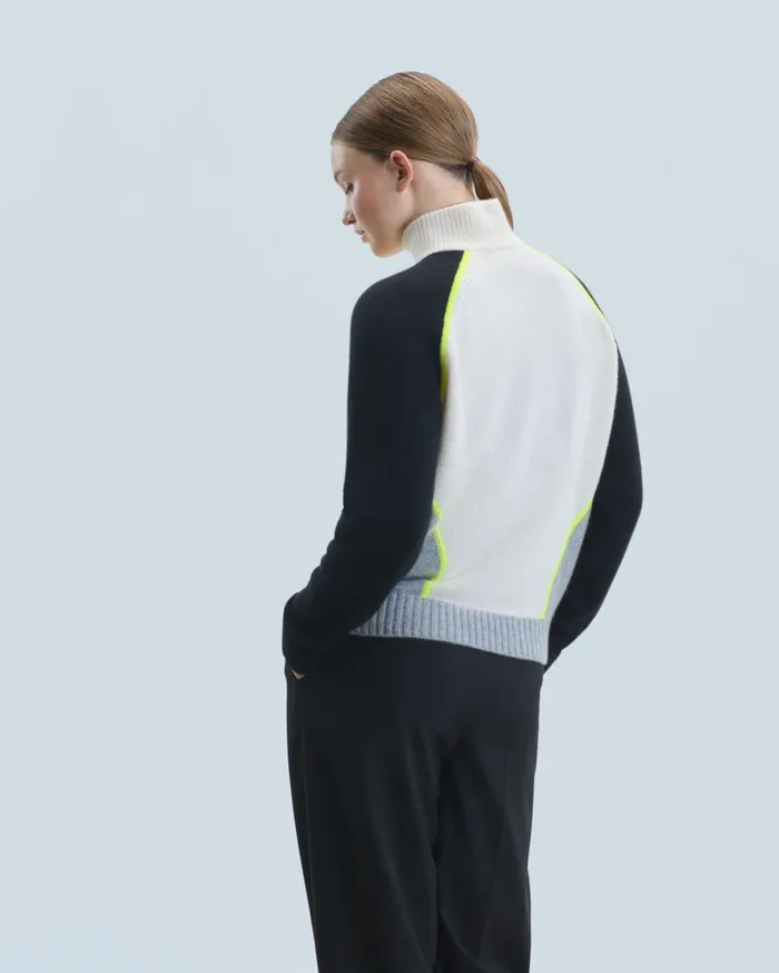 From Future Cashmere Sweaters Women Bicolor Quarter Zip Neck Sweater Black