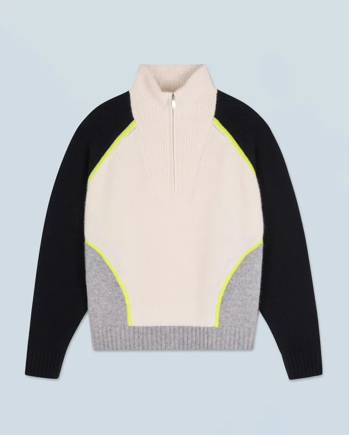 From Future Cashmere Sweaters Women Bicolor Quarter Zip Neck Sweater Black
