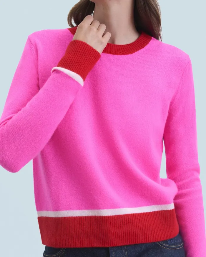 From Future Cashmere Sweaters Women Lightweight Contrast TwoTone Crewneck Sweater Utopic Pink
