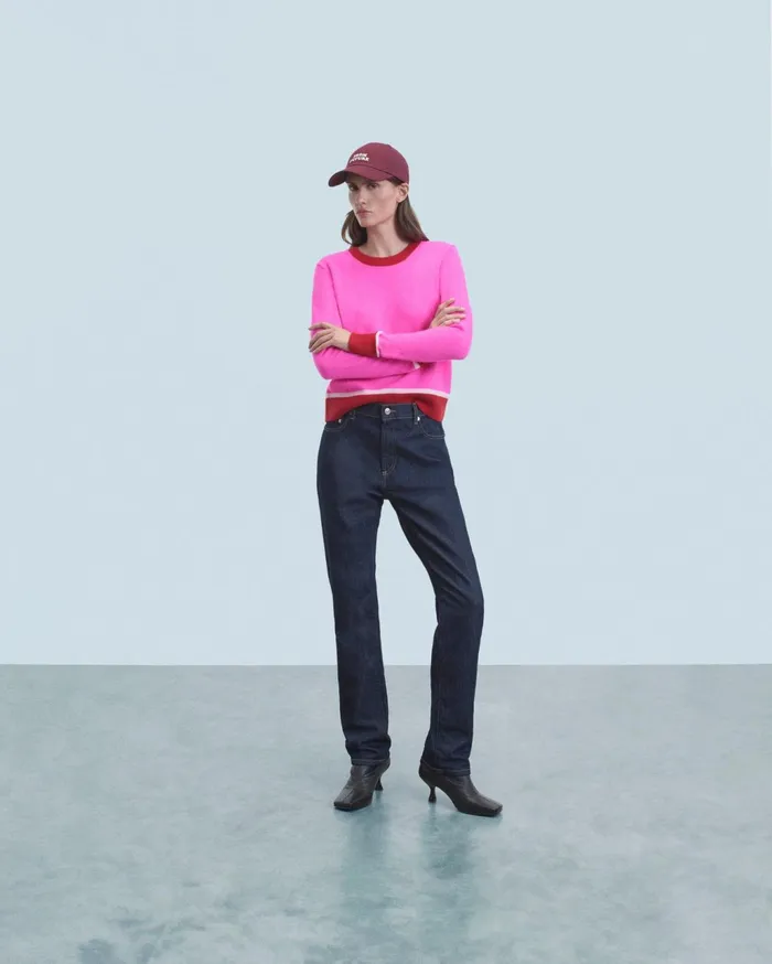 From Future Cashmere Sweaters Women Lightweight Contrast TwoTone Crewneck Sweater Utopic Pink