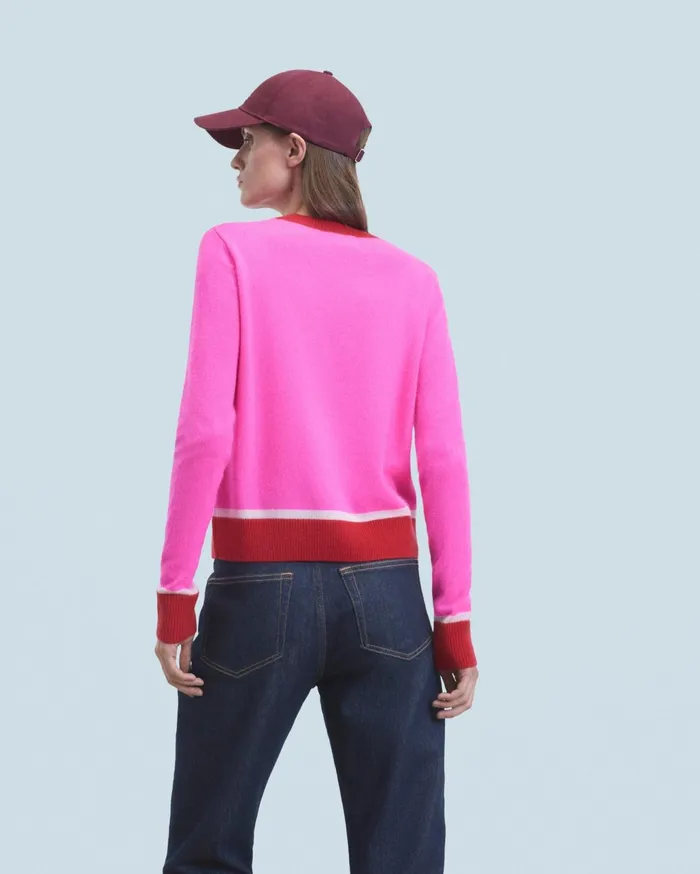 From Future Cashmere Sweaters Women Lightweight Contrast TwoTone Crewneck Sweater Utopic Pink