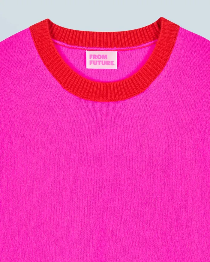 From Future Cashmere Sweaters Women Lightweight Contrast TwoTone Crewneck Sweater Utopic Pink