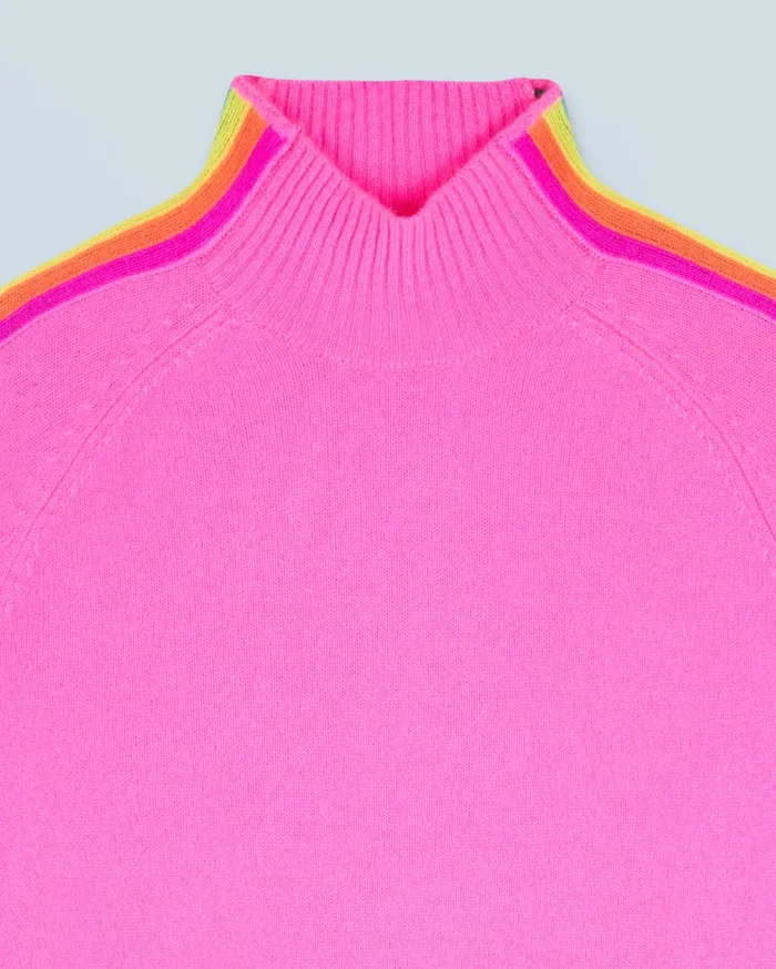 From Future Cashmere Sweaters Women Mock Neck Sweater With Multico Light Sleeve Bands Dreamy Pink