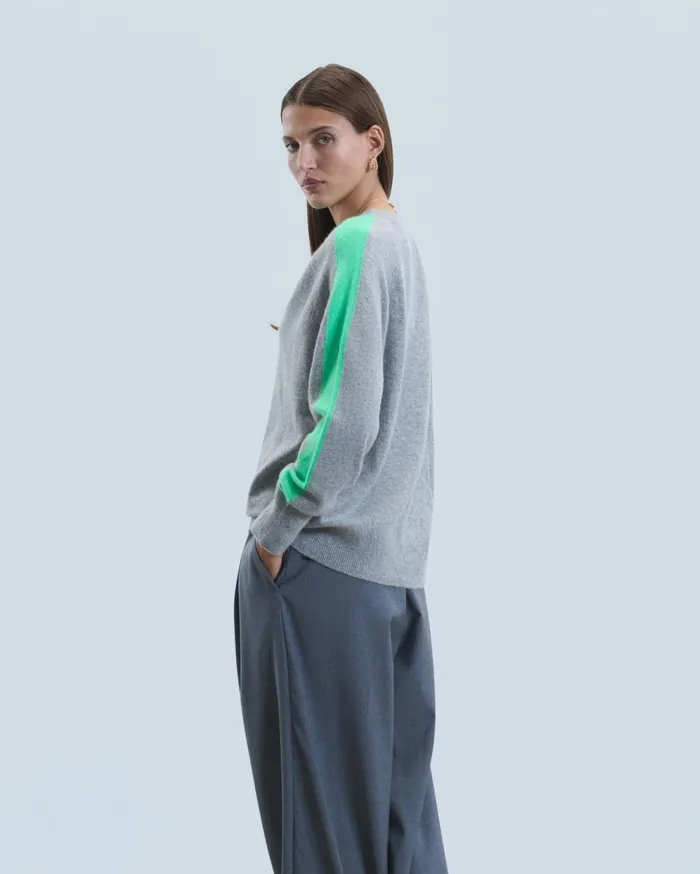 From Future Cashmere Sweaters Women Oversized VNeck Sweater With TwoTone Stripes Dark Heather Gray