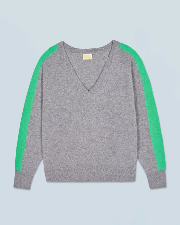 From Future Cashmere Sweaters Women Oversized VNeck Sweater With TwoTone Stripes Dark Heather Gray