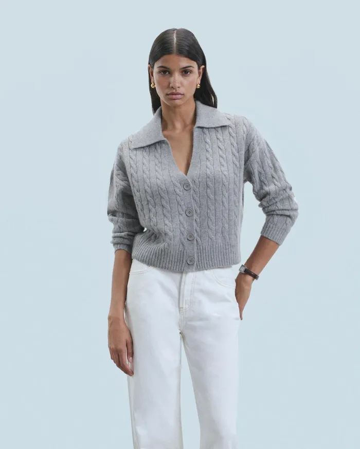 From Future Cashmere Sweaters Women Ribbed Cardigan Sweater Dark Heather Gray