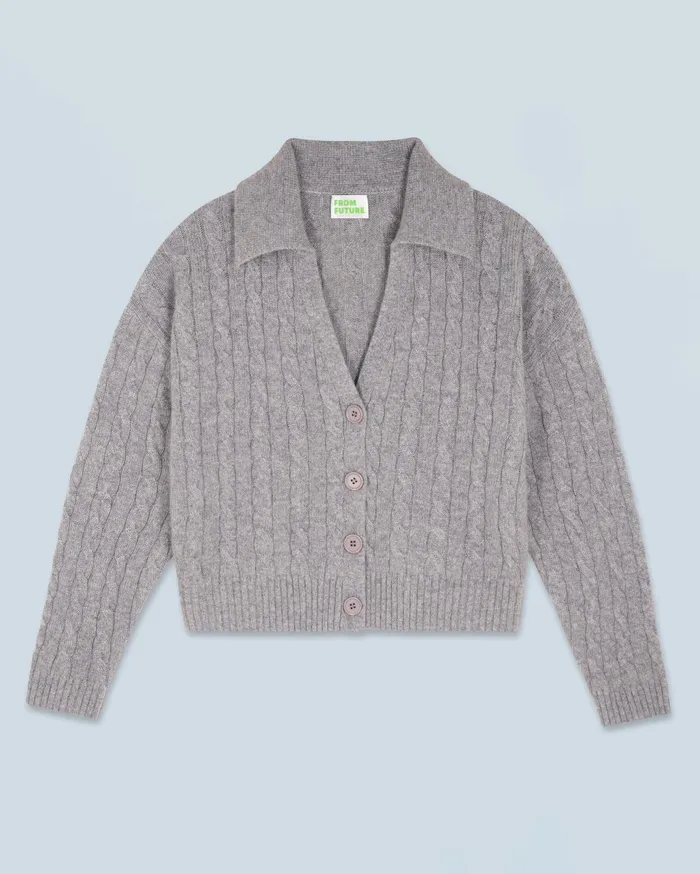 From Future Cashmere Sweaters Women Ribbed Cardigan Sweater Dark Heather Gray