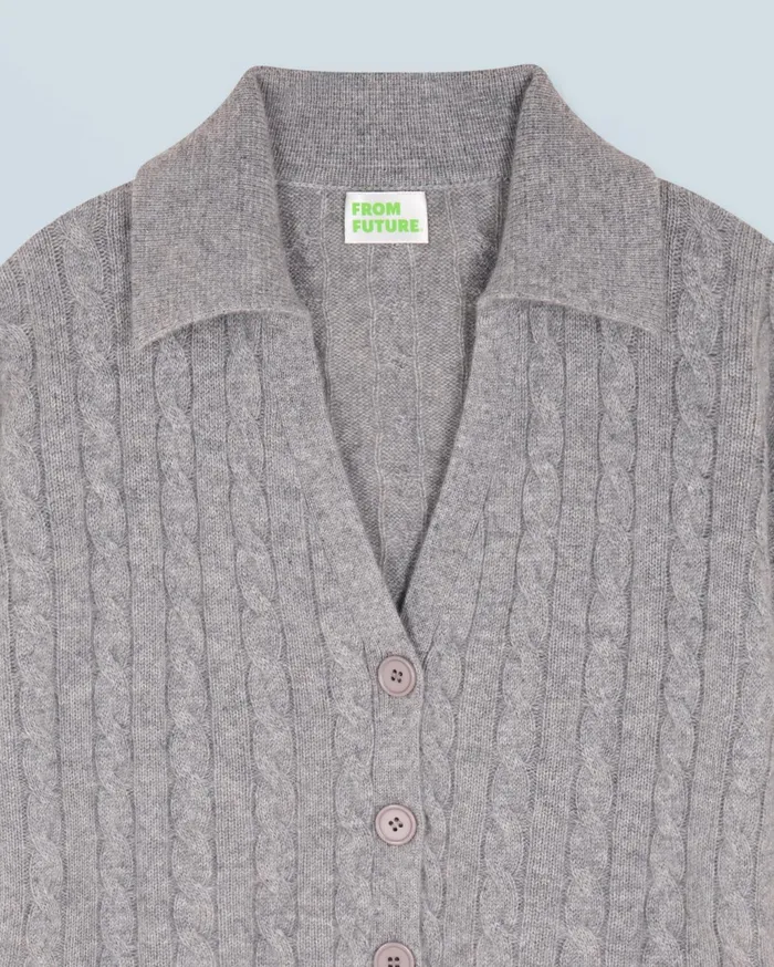From Future Cashmere Sweaters Women Ribbed Cardigan Sweater Dark Heather Gray