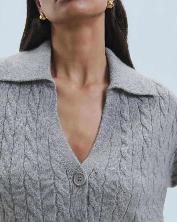 From Future Cashmere Sweaters Women Ribbed Cardigan Sweater Dark Heather Gray