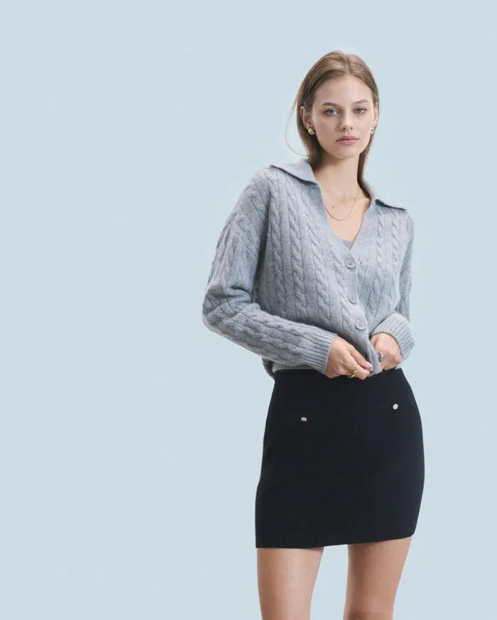 From Future Cashmere Sweaters Women Ribbed Cardigan Sweater Dark Heather Gray