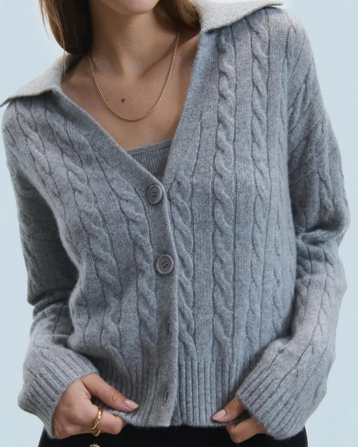From Future Cashmere Sweaters Women Ribbed Cardigan Sweater Dark Heather Gray