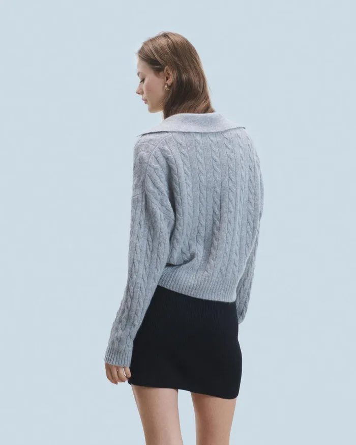 From Future Cashmere Sweaters Women Ribbed Cardigan Sweater Dark Heather Gray