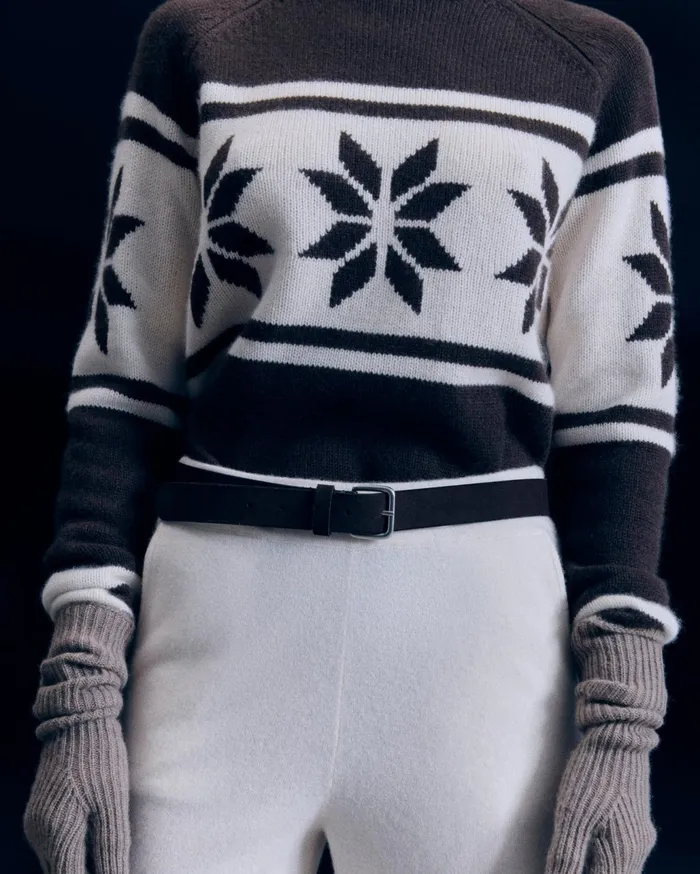 From Future Cashmere Sweaters Women Snowflake Mock Neck Sweater Chocolate