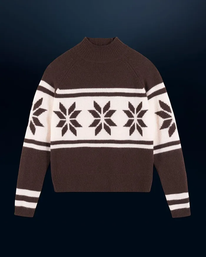 From Future Cashmere Sweaters Women Snowflake Mock Neck Sweater Chocolate