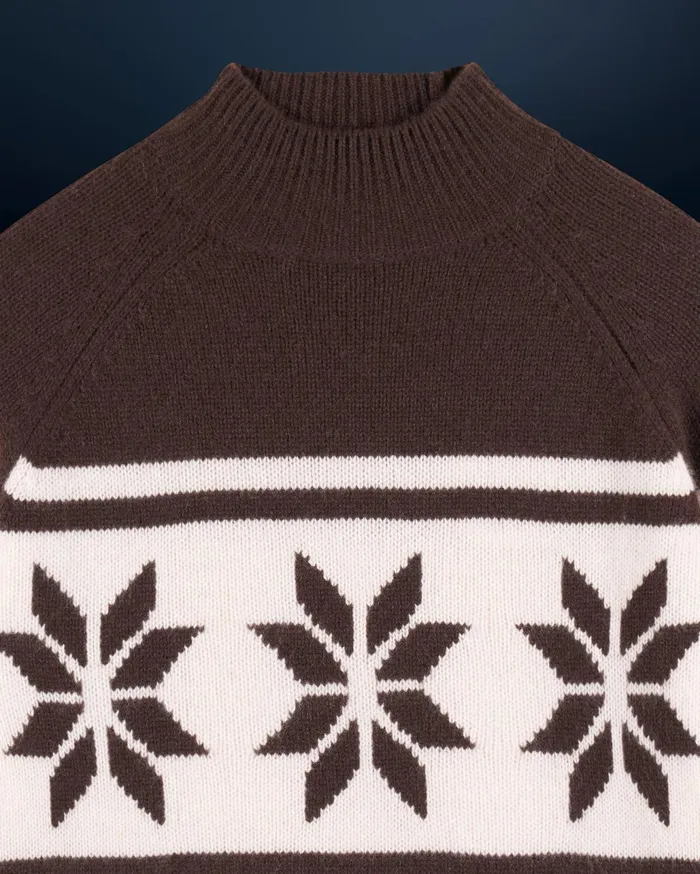From Future Cashmere Sweaters Women Snowflake Mock Neck Sweater Chocolate