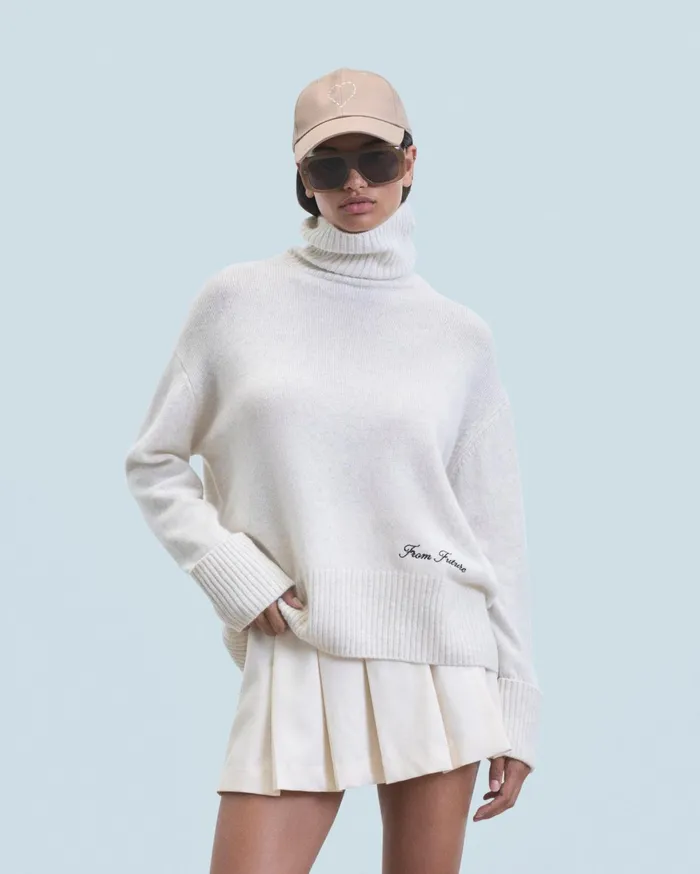 From Future Cashmere Sweaters Women Turtleneck Sweater Heathered Ecru