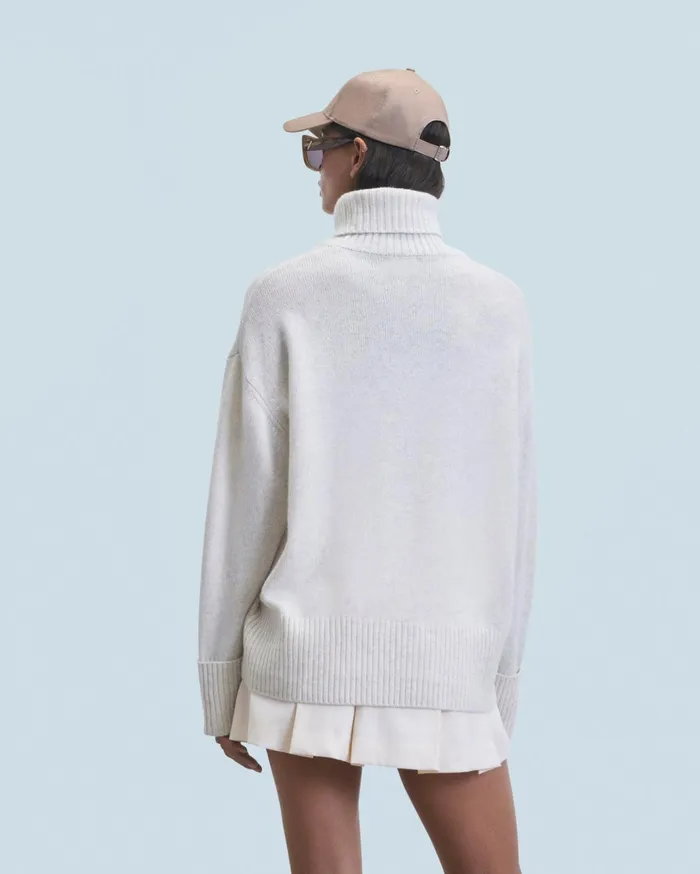 From Future Cashmere Sweaters Women Turtleneck Sweater Heathered Ecru