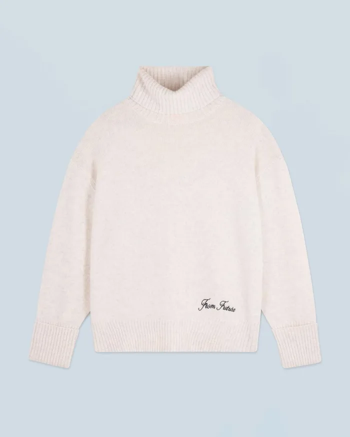 From Future Cashmere Sweaters Women Turtleneck Sweater Heathered Ecru