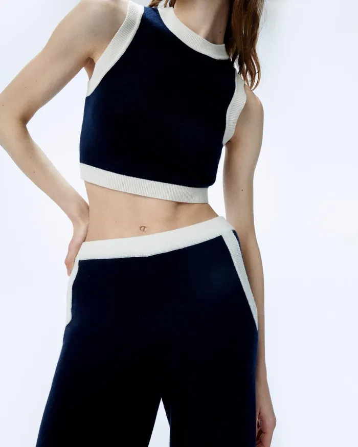 From Future Cashmere Sweaters Women TwoTone Sleeveless Sweater Navy