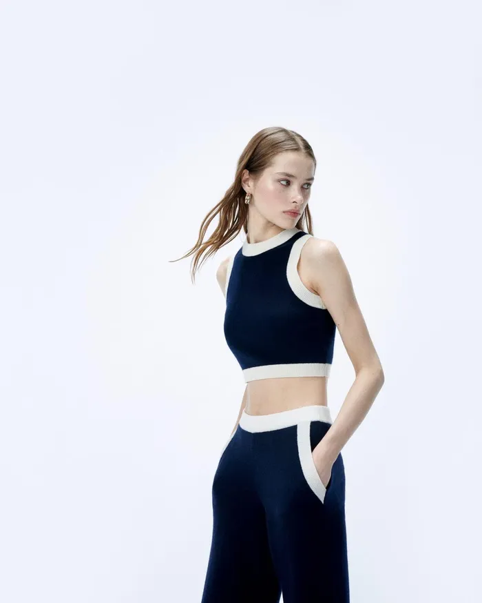 From Future Cashmere Sweaters Women TwoTone Sleeveless Sweater Navy