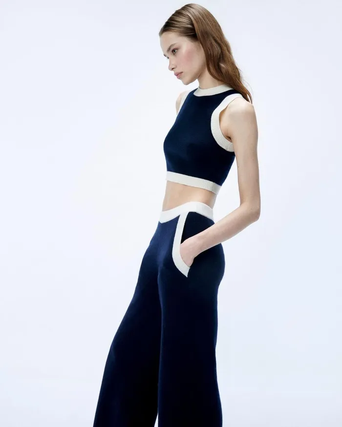 From Future Cashmere Sweaters Women TwoTone Sleeveless Sweater Navy