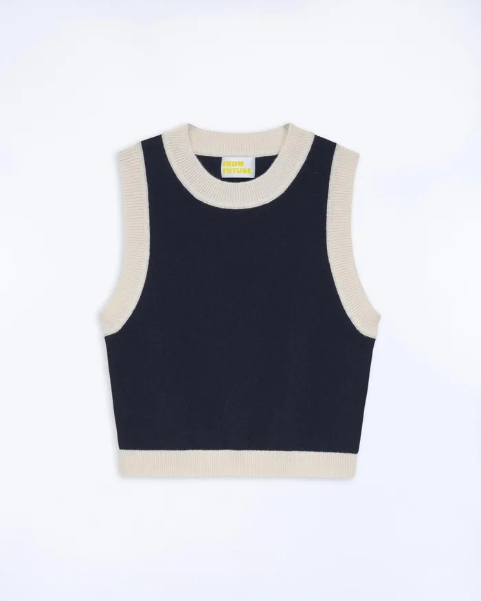 From Future Cashmere Sweaters Women TwoTone Sleeveless Sweater Navy