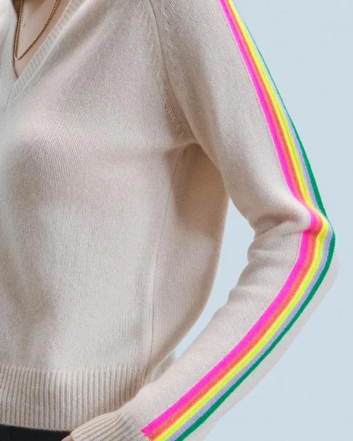 From Future Cashmere Sweaters Women VNeck Sweater With Multicolor Stripes Sand