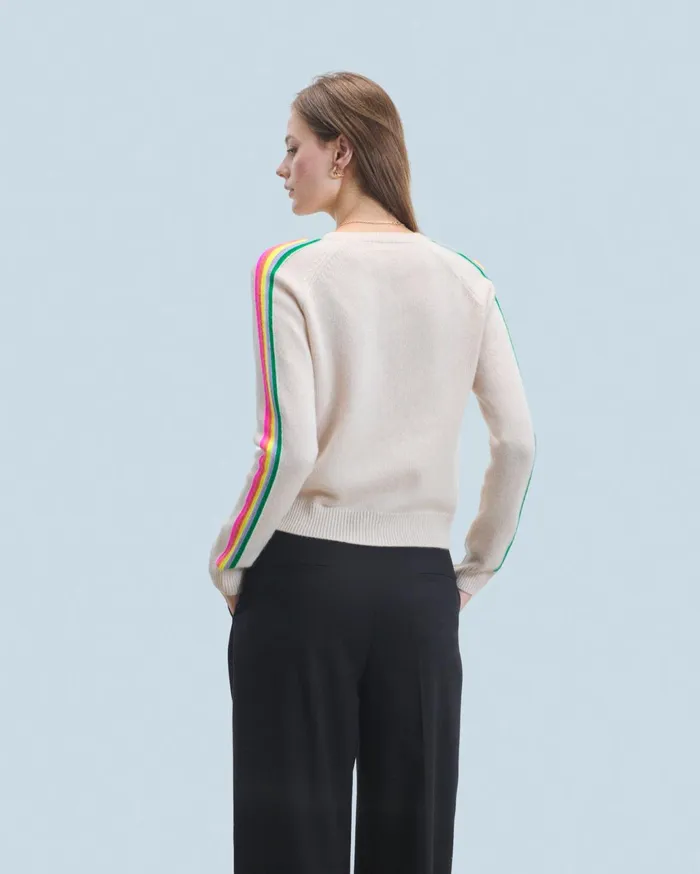 From Future Cashmere Sweaters Women VNeck Sweater With Multicolor Stripes Sand