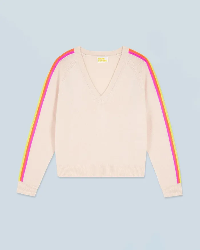 From Future Cashmere Sweaters Women VNeck Sweater With Multicolor Stripes Sand