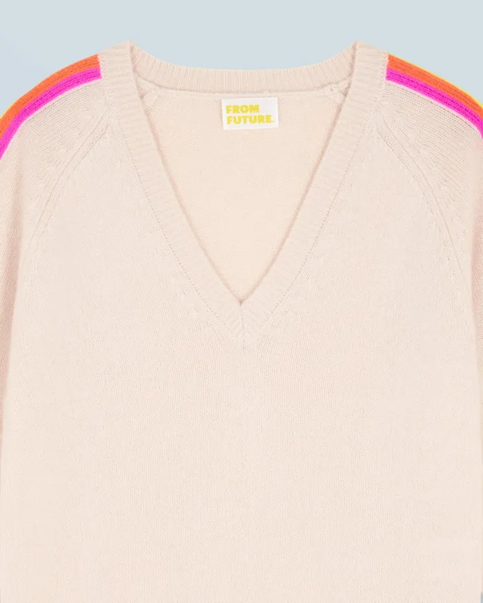 From Future Cashmere Sweaters Women VNeck Sweater With Multicolor Stripes Sand
